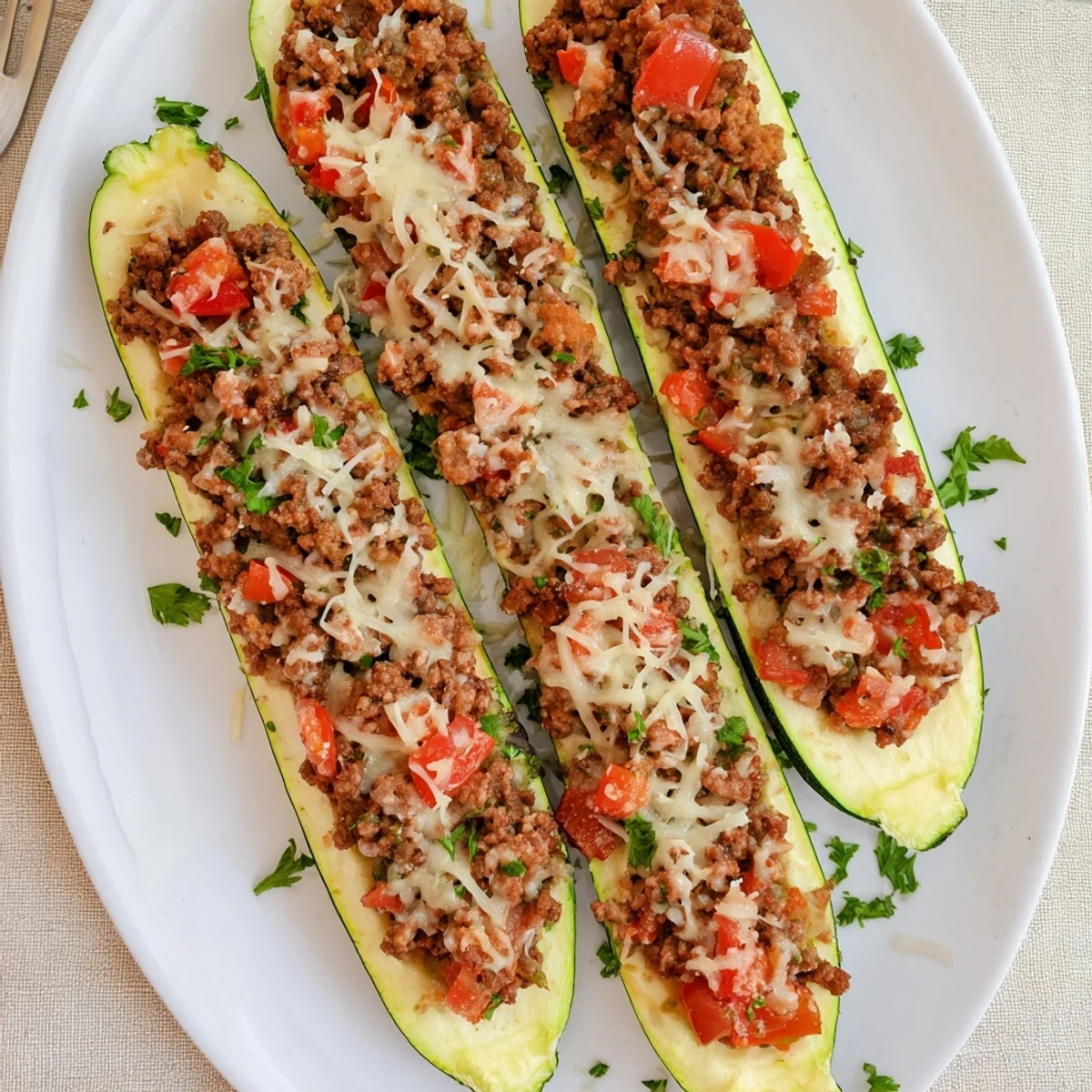Zucchini Boats Stuffed with Ground Beef, a family-friendly meal paired with a crisp green salad.