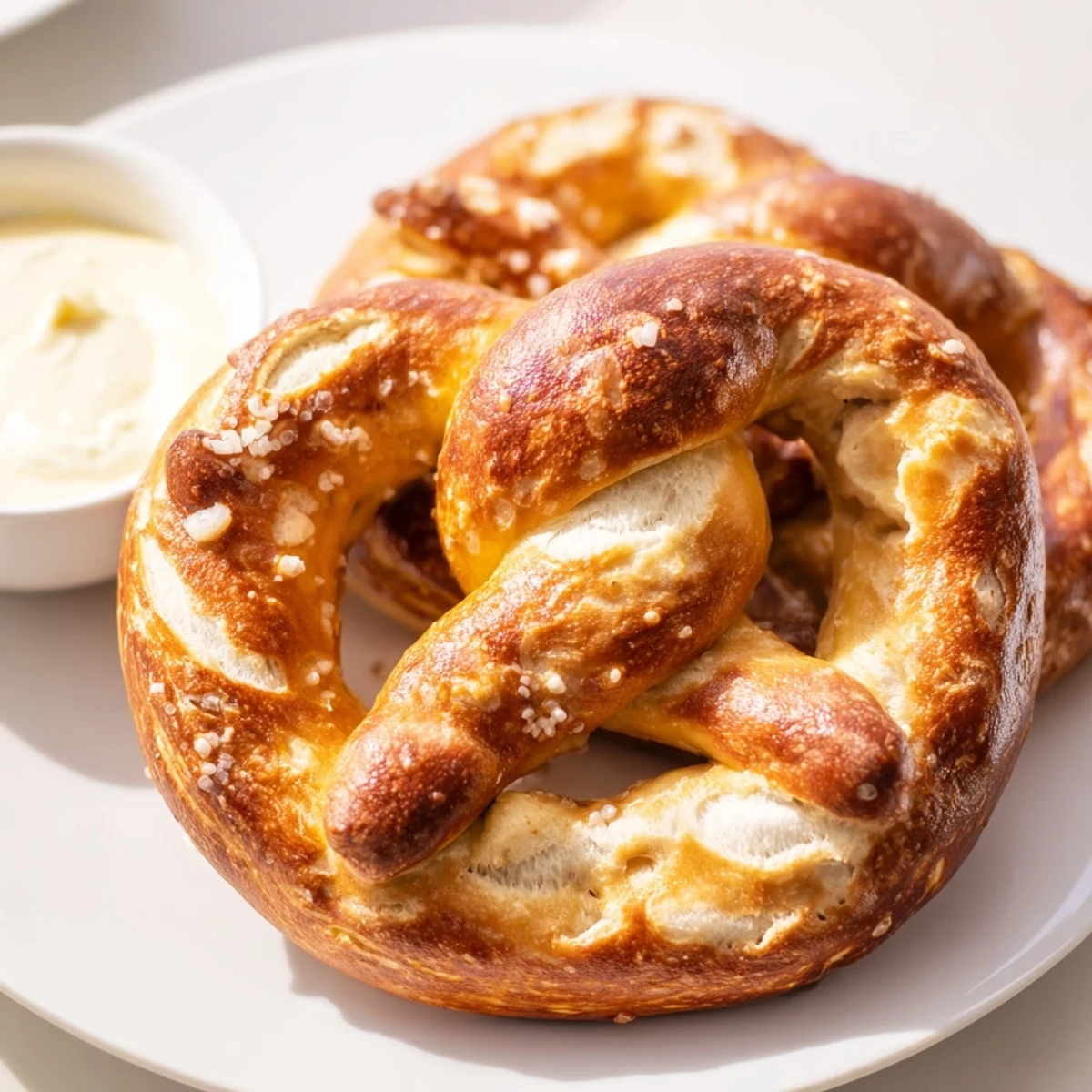 Golden-brown Game Day Soft Pretzels with Cheese Dip, fresh from the oven and paired for a festive snack.