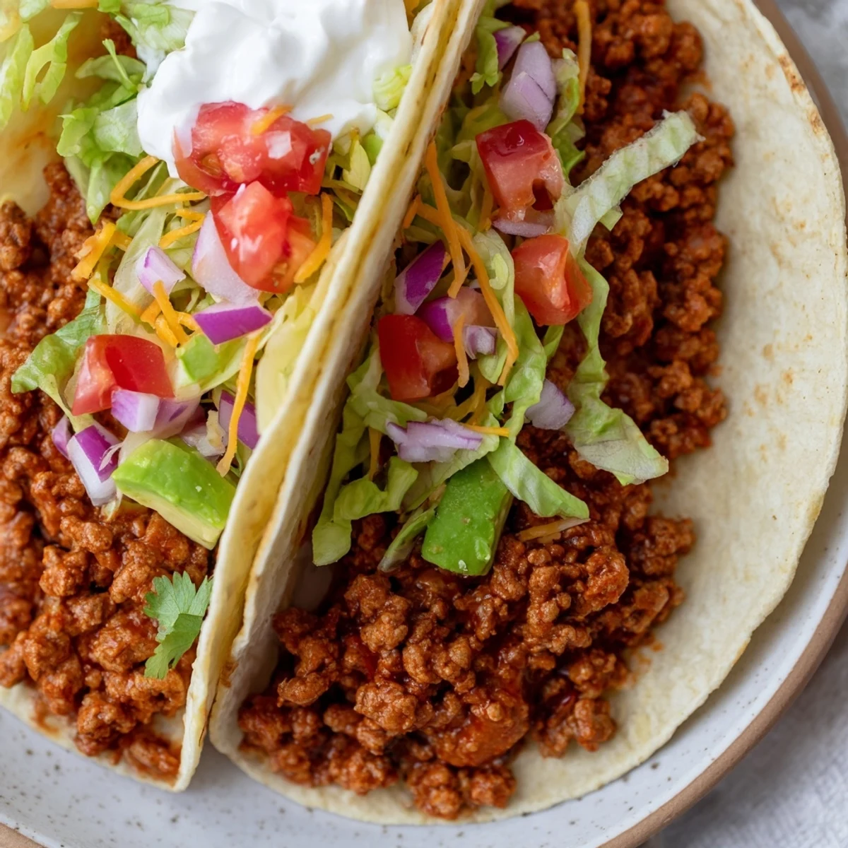 Beef Tacos with Homemade Seasoning, ready to serve with salsa and sour cream, make an easy weeknight dinner for the whole family to enjoy.
