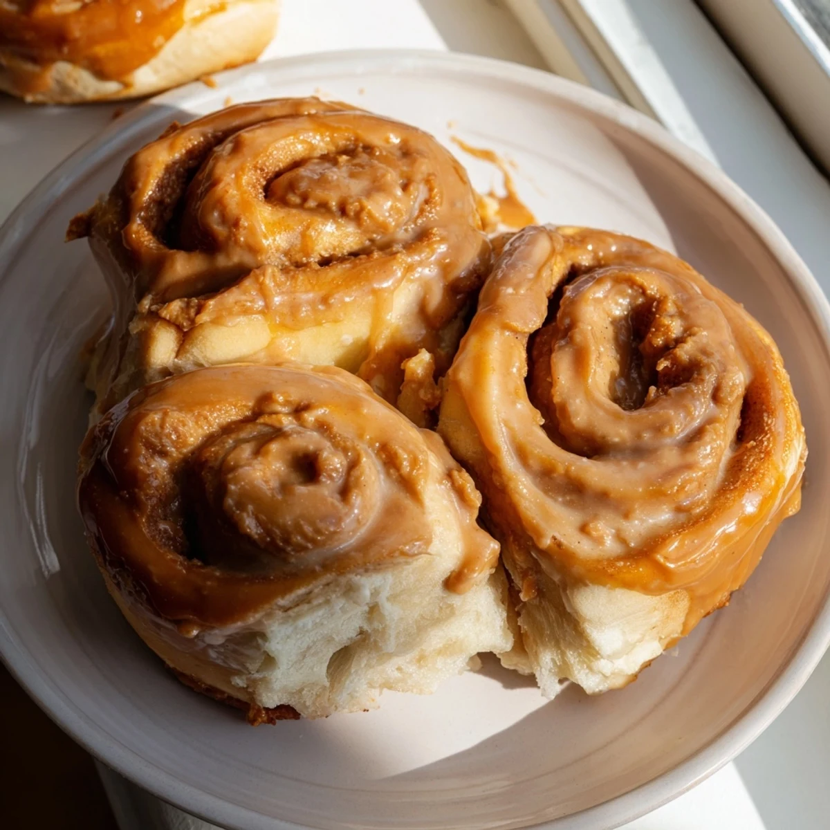 Warm Soft and Gooey Biscoff Cinnamon Rolls with gooey filling and creamy glaze ready for a cozy breakfast.