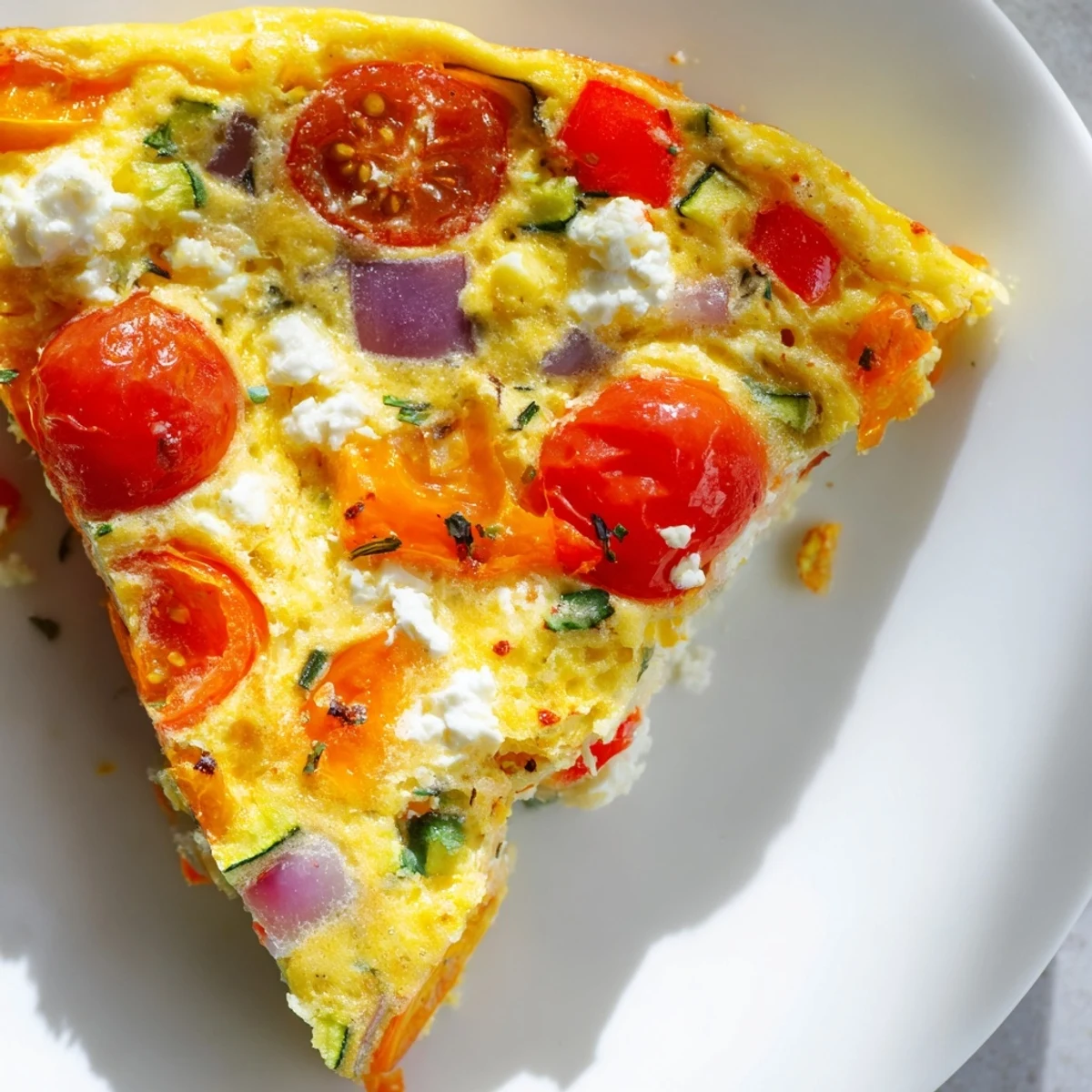 Veggie Air Fryer Frittata sits beside a fresh side salad, highlighting its colorful vegetables and warm, protein-packed slices.