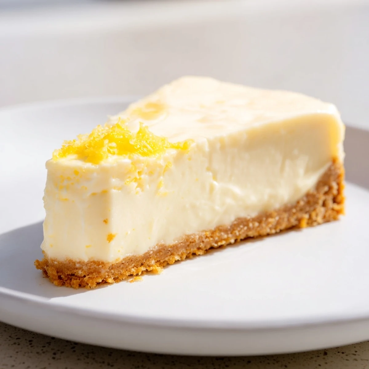 Overhead view of a whole Rich Greek Yogurt Cheesecake in a springform pan, ready to be sliced for a family gathering.