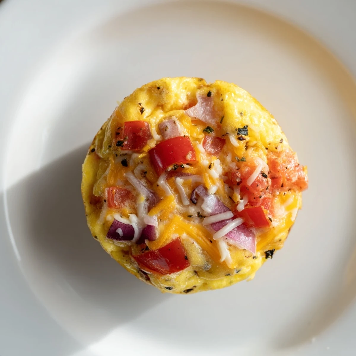 Golden-brown Best Frittata Egg Muffins with melted cheddar, spinach, and red bell pepper peeking out of the tin.