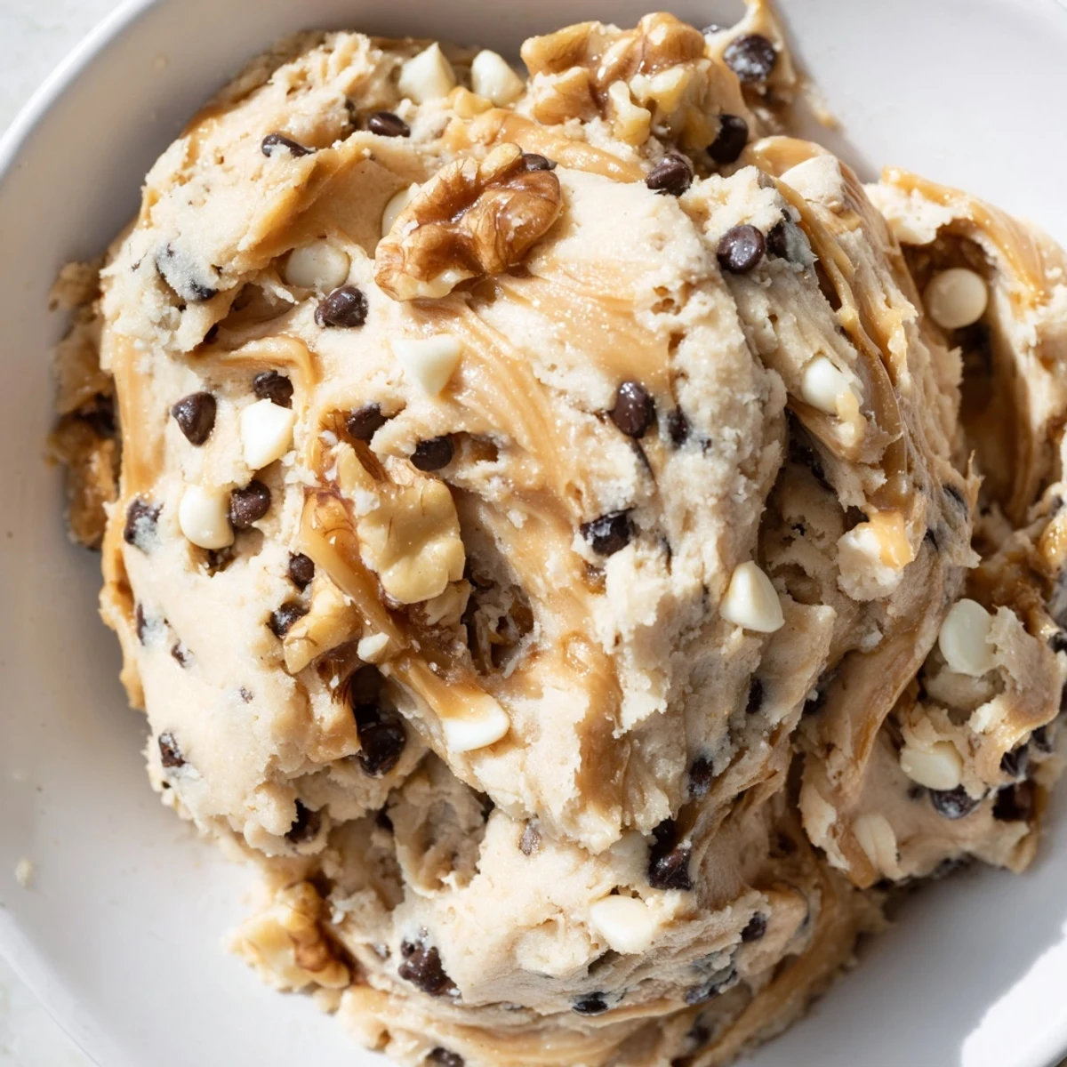 Guilt Free Greek Yogurt Cookie Dough in a rustic bowl, ready to serve with apple slices and pretzels.