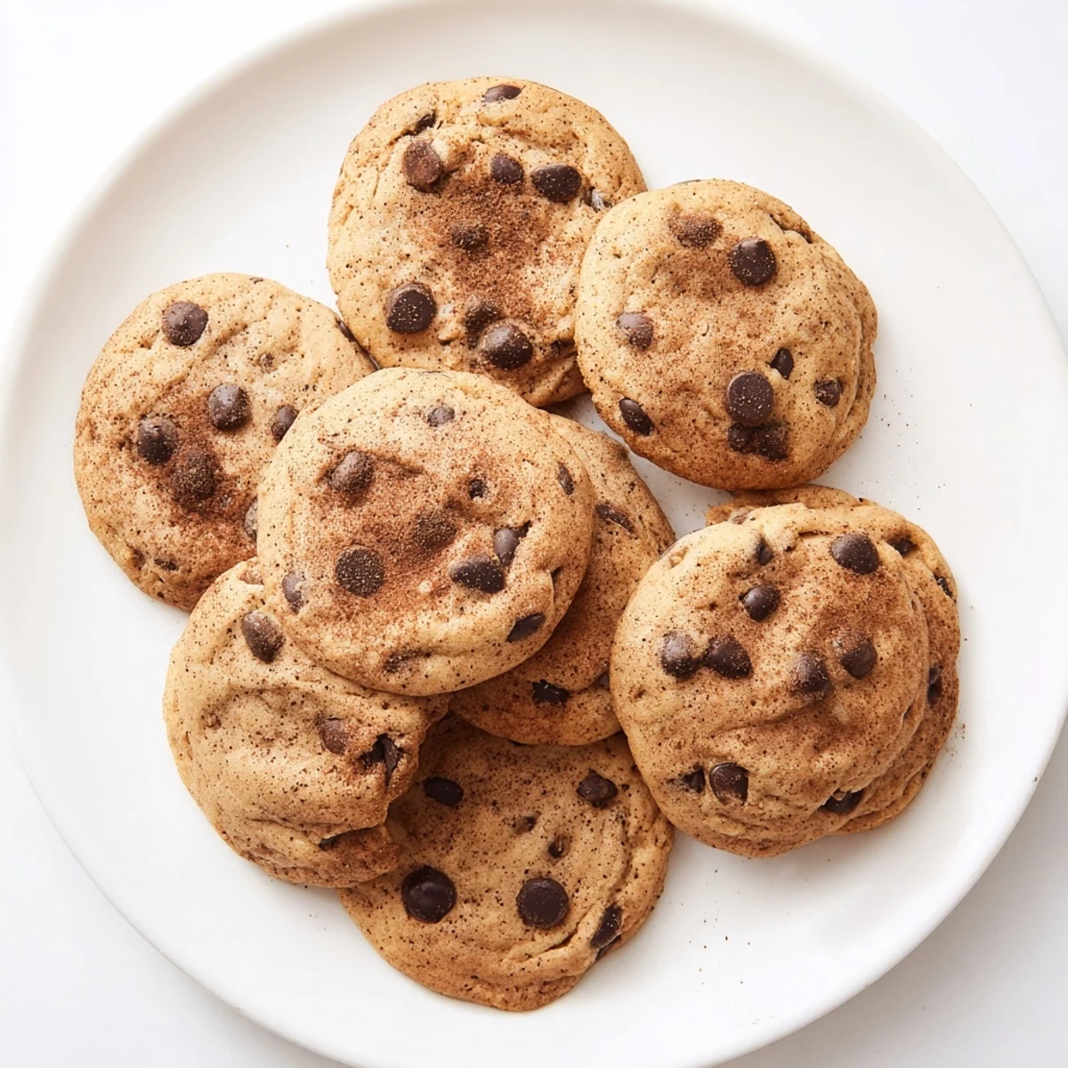 Perfectly baked Chai Spiced Chocolate Chip Cookies with melty chocolate chips on a rustic wooden table.