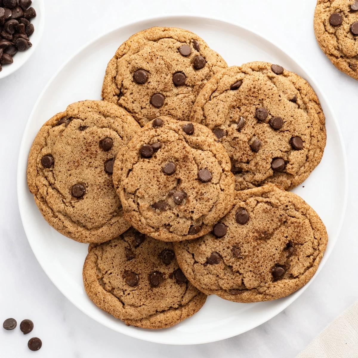 Freshly baked Chai Spiced Chocolate Chip Cookies served warm alongside a steaming mug of masala chai.