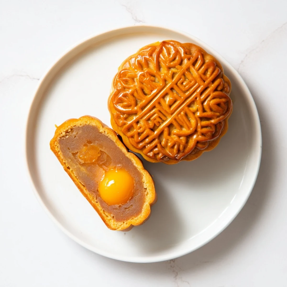 Freshly prepared Mooncakes resting on parchment, with golden syrup glaze and textured surface, ready for the Mid-Autumn Festival.