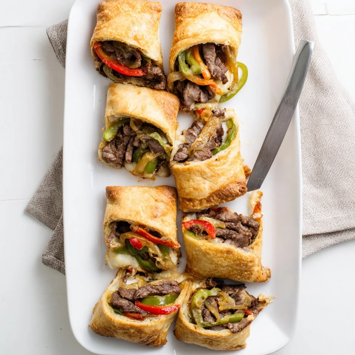 Close-up of Ultimate Keto Philly Cheesesteak Rolls with a side salad for a complete keto dinner.