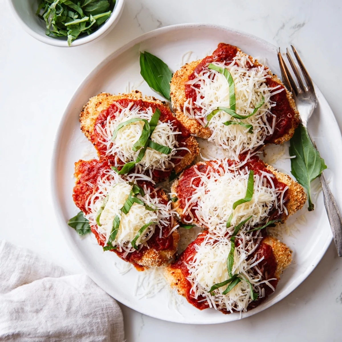 Sliced Keto Chicken Parmesan reveals a crispy almond flour crust and juicy interior, ready for a low-carb family dinner.