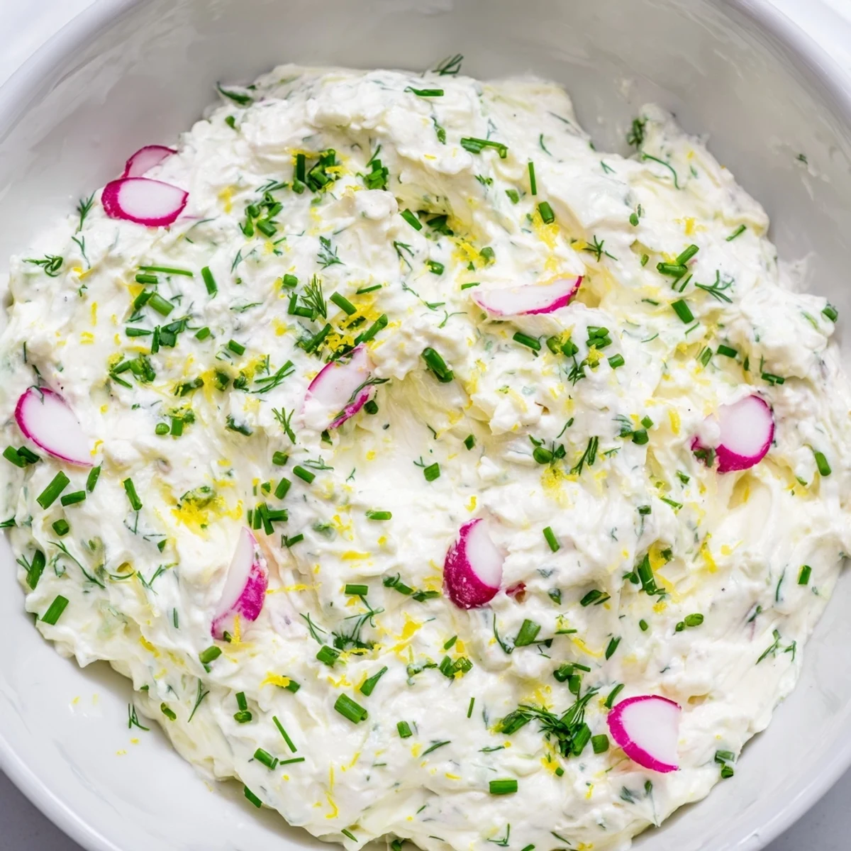 The Simple Easter Herb Cheese Dip is served with crisp vegetable sticks and crackers, highlighting its smooth texture and vibrant green herbs.