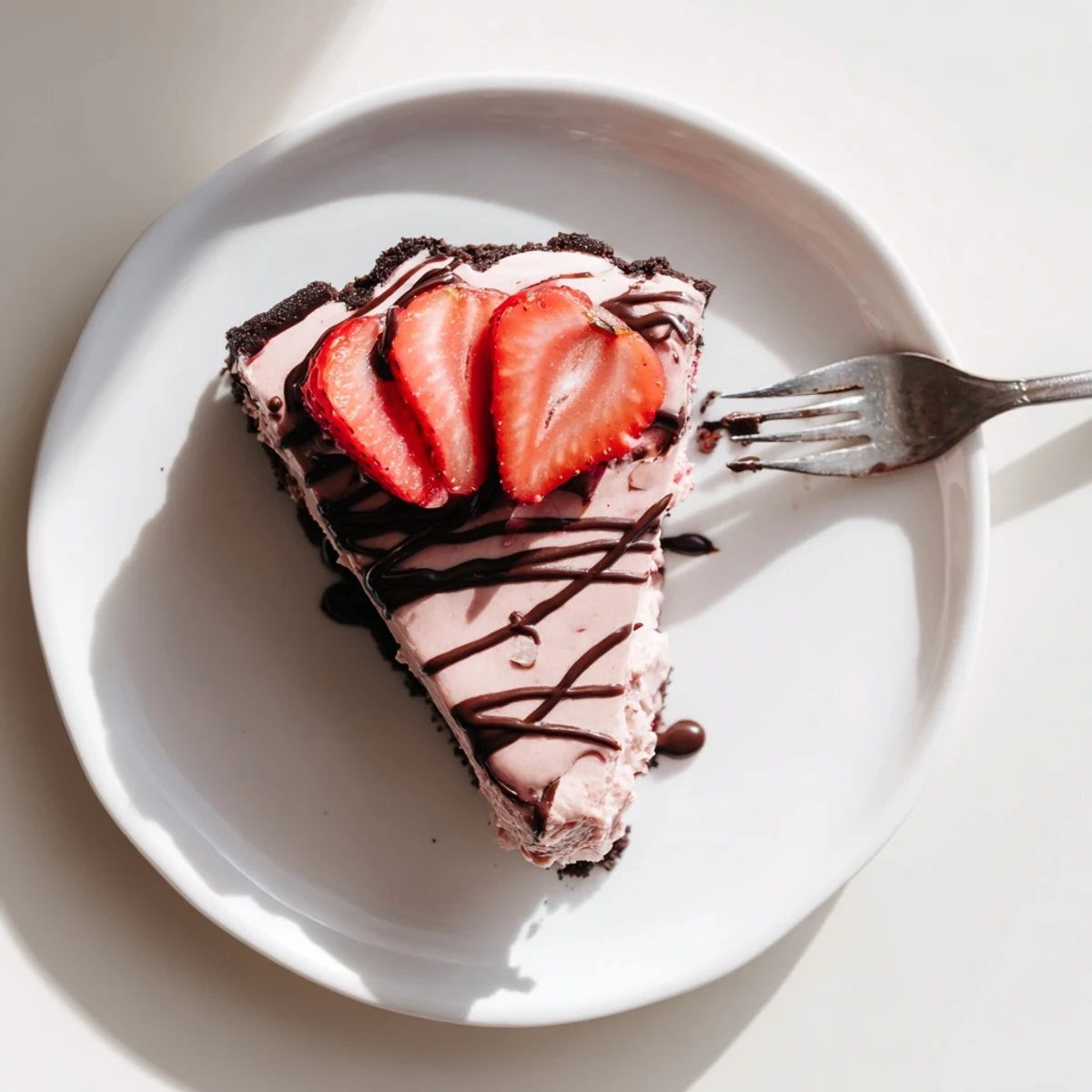 Homemade Chocolate Covered Strawberry Cheesecake served with whipped cream and drizzled with dark chocolate, perfect for celebrations.