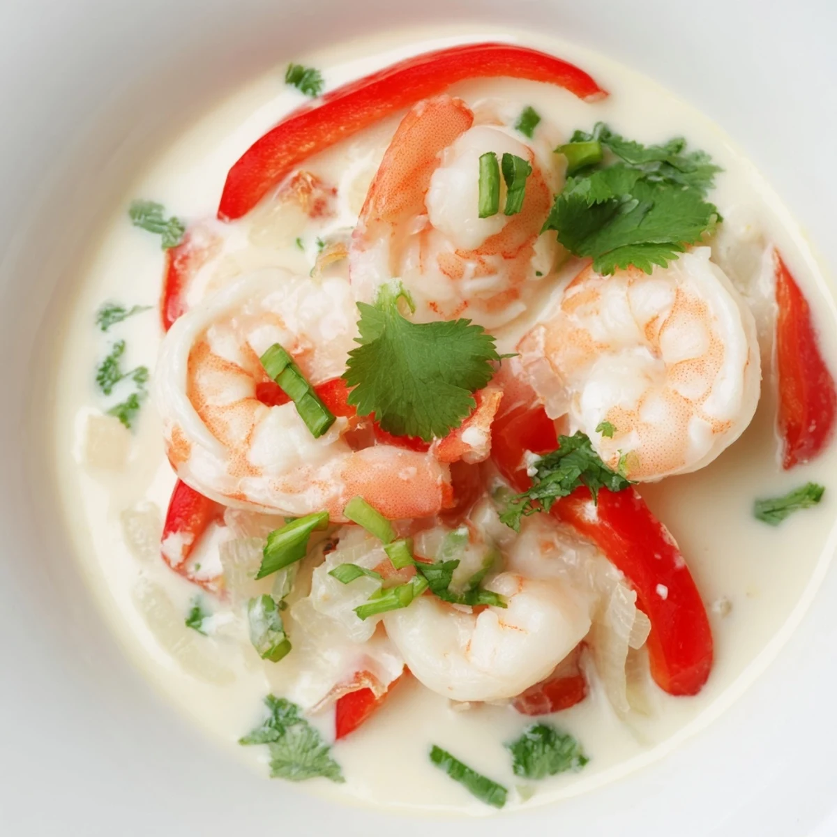 A close view of Creamy Coconut Shrimp Buffet Style in a chafing dish with lime wedges.