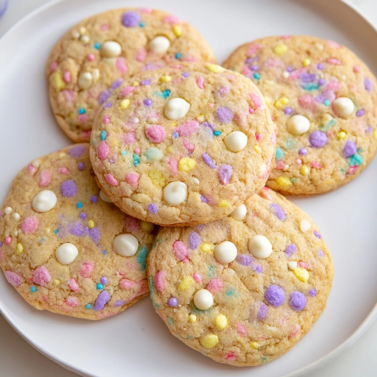 Stack of festive Easter Funfetti cookies featuring vibrant sprinkles and soft chewy texture