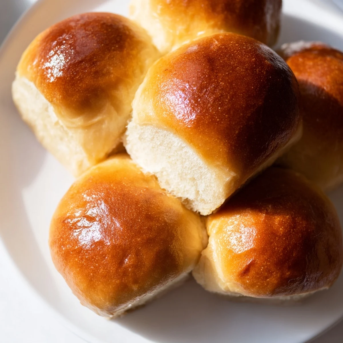 Golden brown Buttery Bliss Brioche rolls brushed with egg wash, arranged in a baking pan