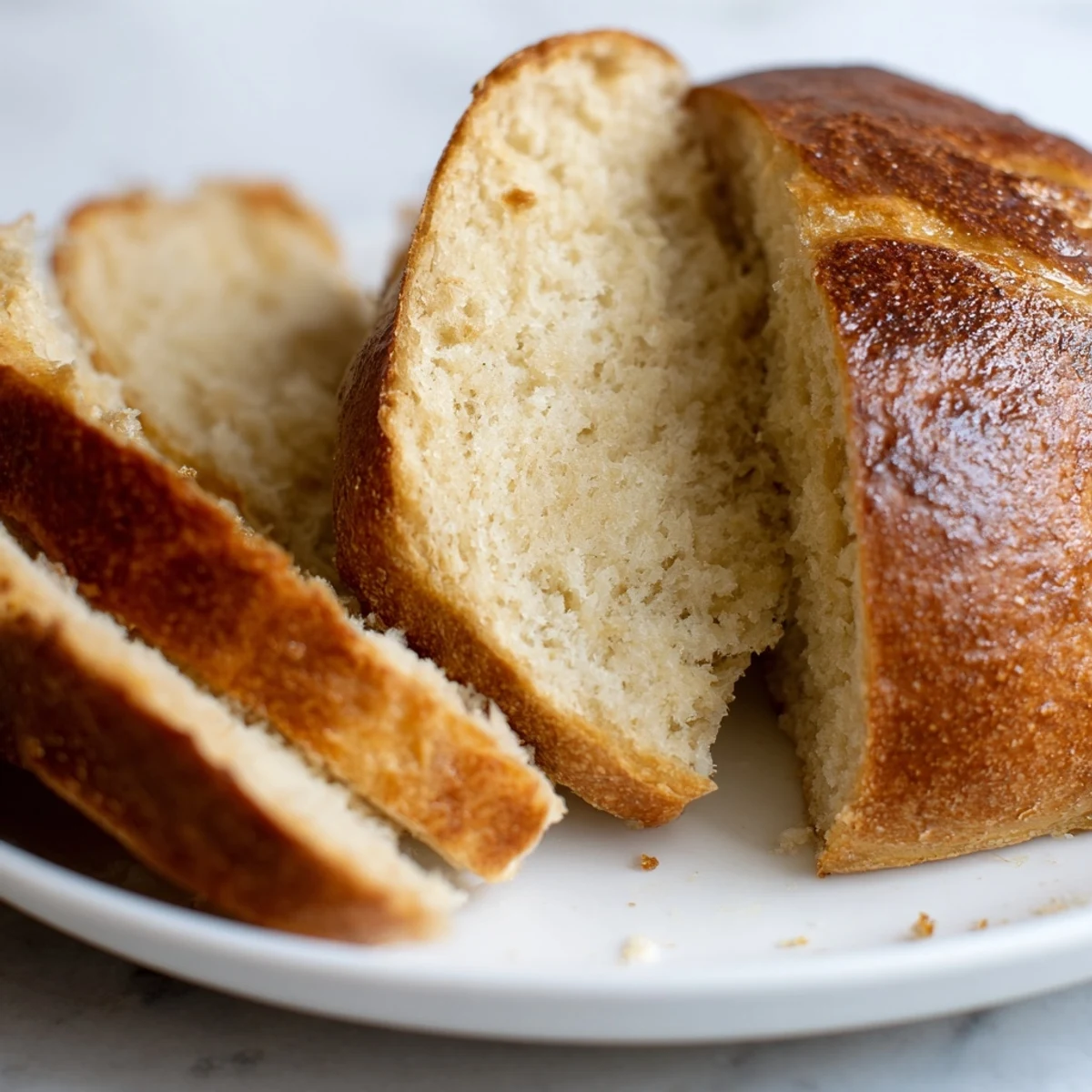 Homemade stovetop bread sliced open revealing tender crumb, served warm with butter