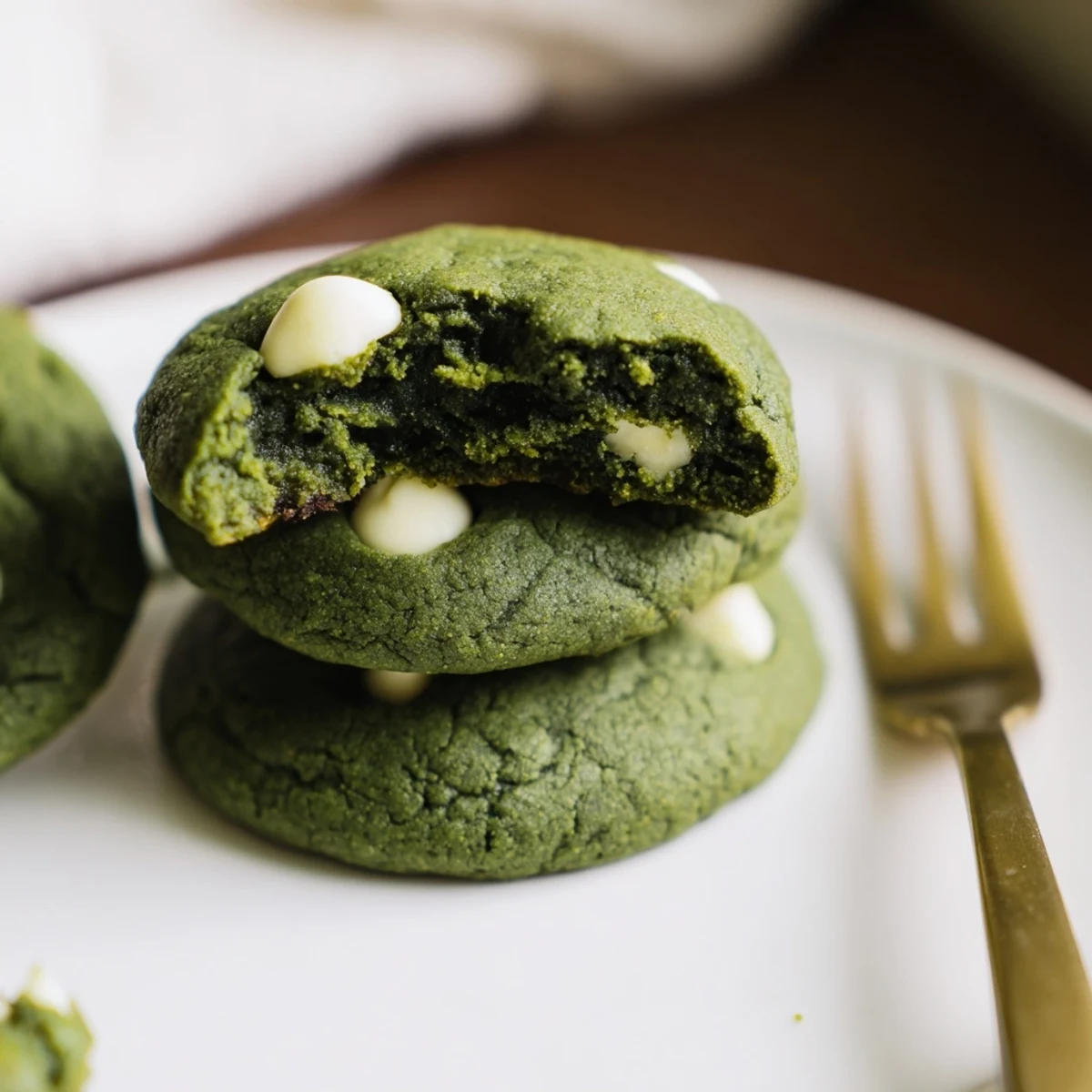 Vibrant green velvet dessert cookies with soft centers and white chocolate chip toppings