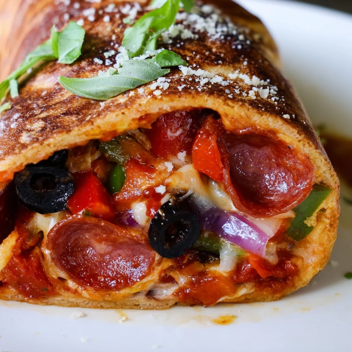 Pizza burritos arranged on baking brush with olive oil for golden crispy finish