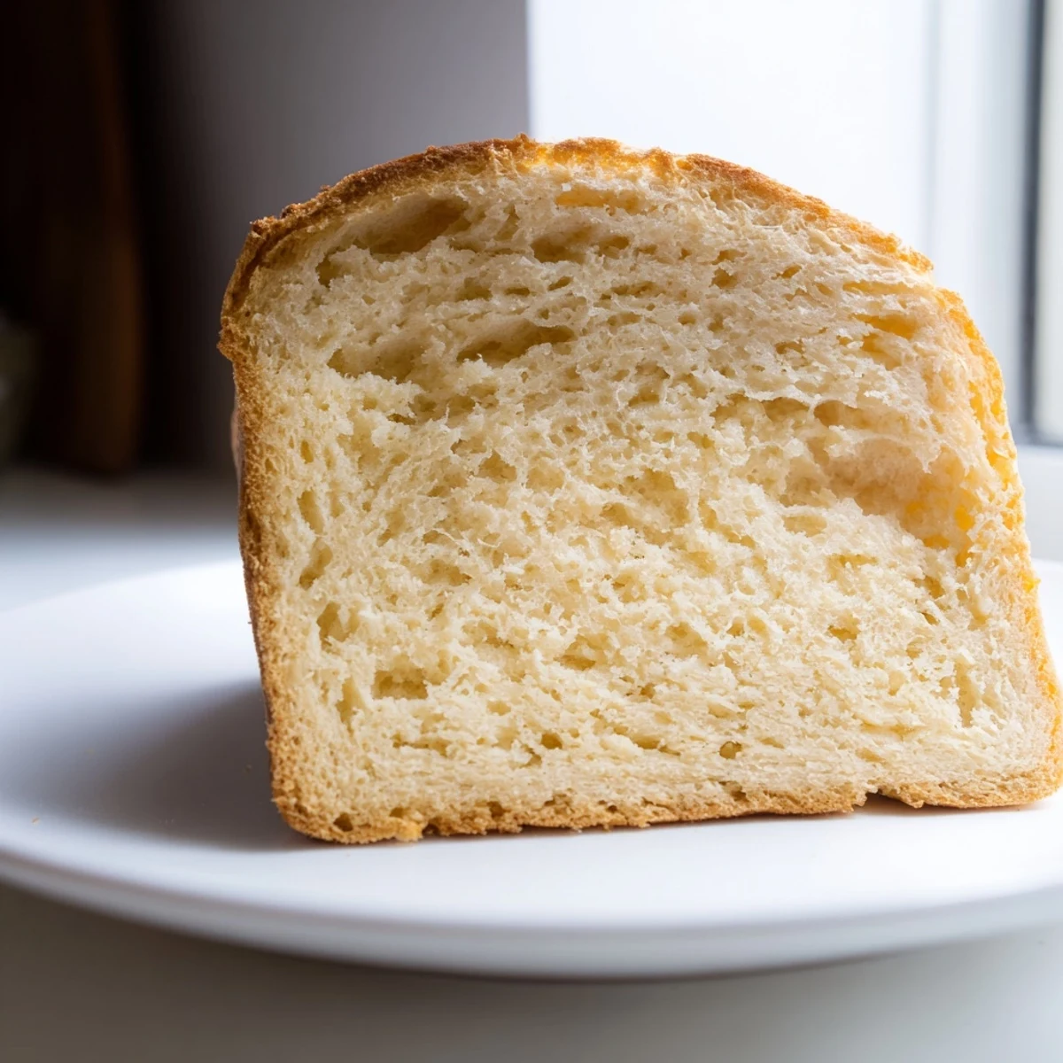 Tangy Greek yogurt zero carb bread toasted with melted butter on a white plate