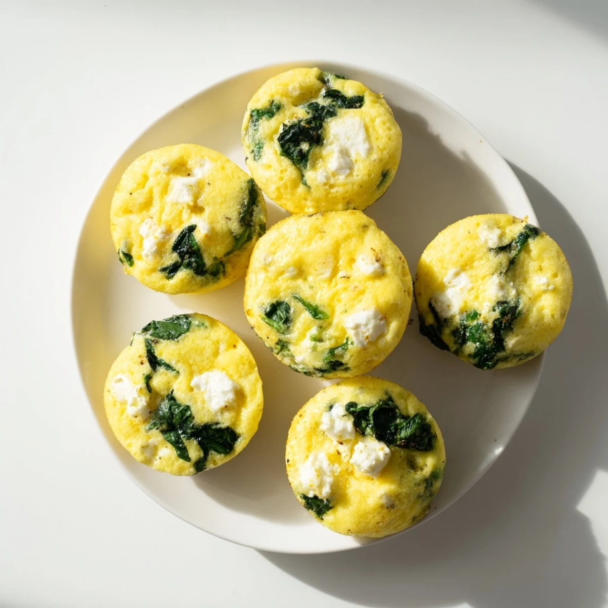 Golden baked egg muffins with spinach and feta in a muffin tin