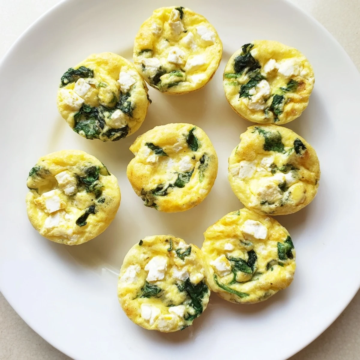 Protein-rich breakfast egg muffins featuring fresh spinach and crumbled feta cheese