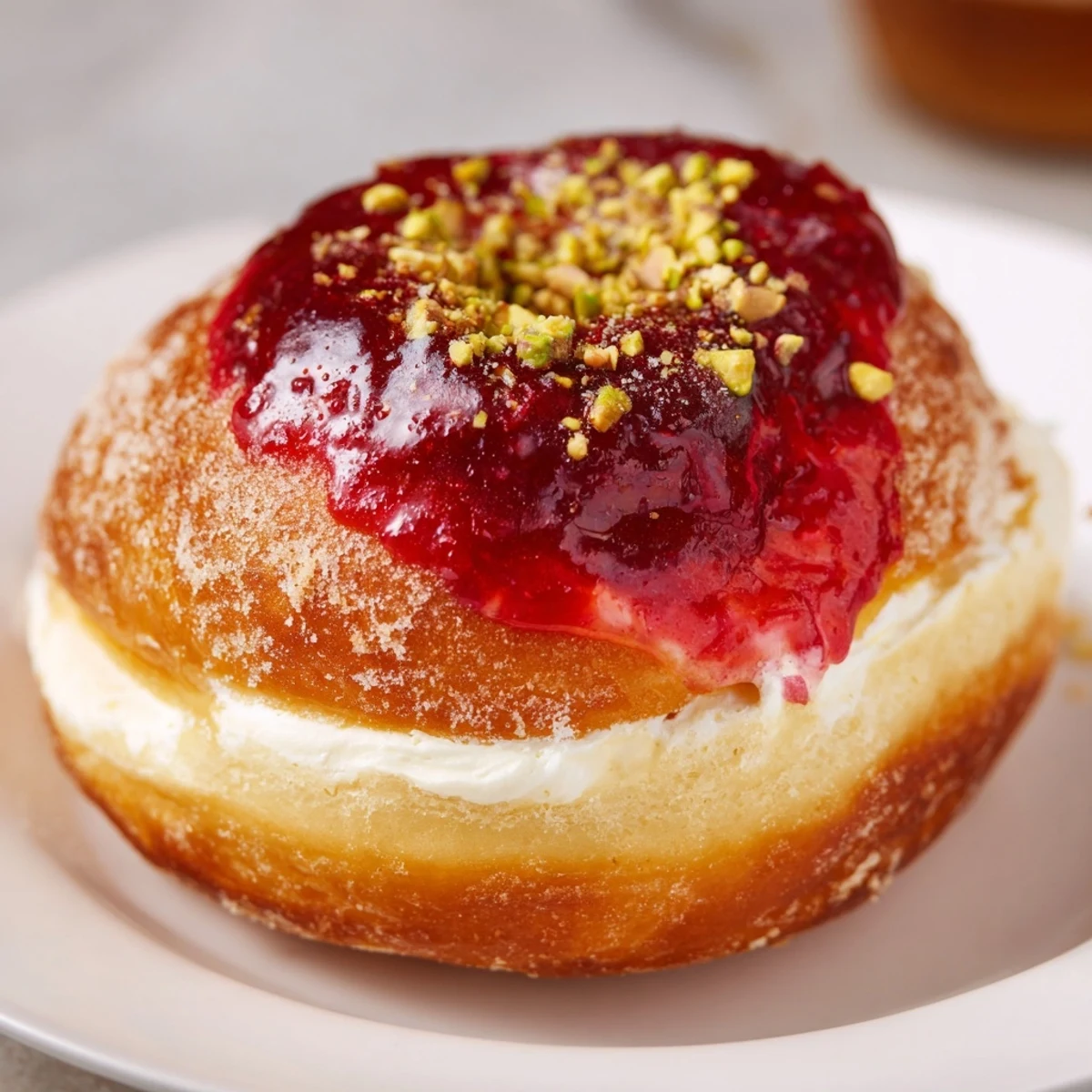Freshly baked floral raspberry buns with rose-scented cream cheese centers and ruby red fruit topping