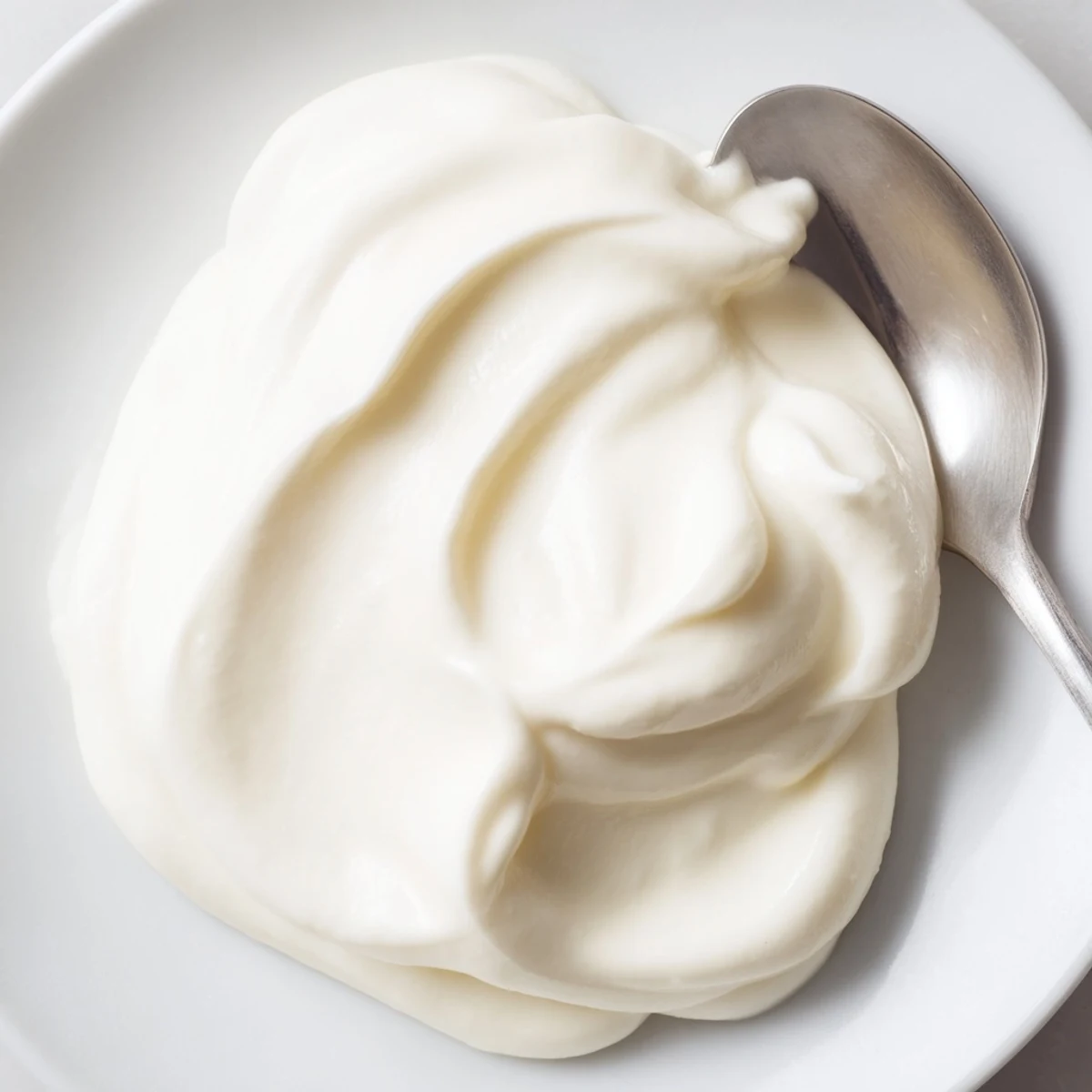 Rich tangy Greek yogurt layered with granola in glass jar showcasing smooth thick texture