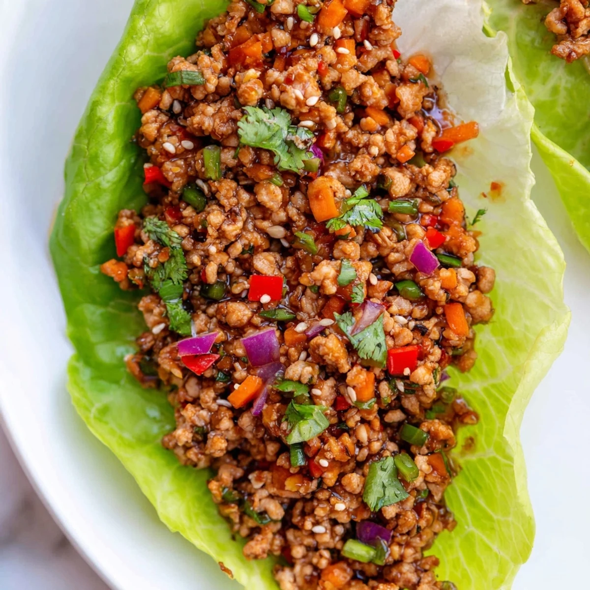 Crisp lettuce cups filled with seasoned ground turkey and colorful fresh vegetables for a healthy low-carb meal