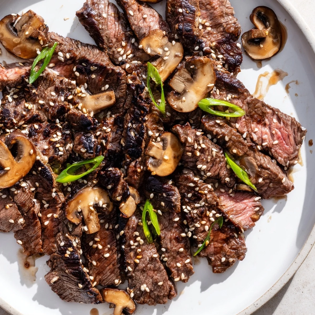Thinly sliced Beef Yakiniku grilling to perfection with glossy savory marinade coating