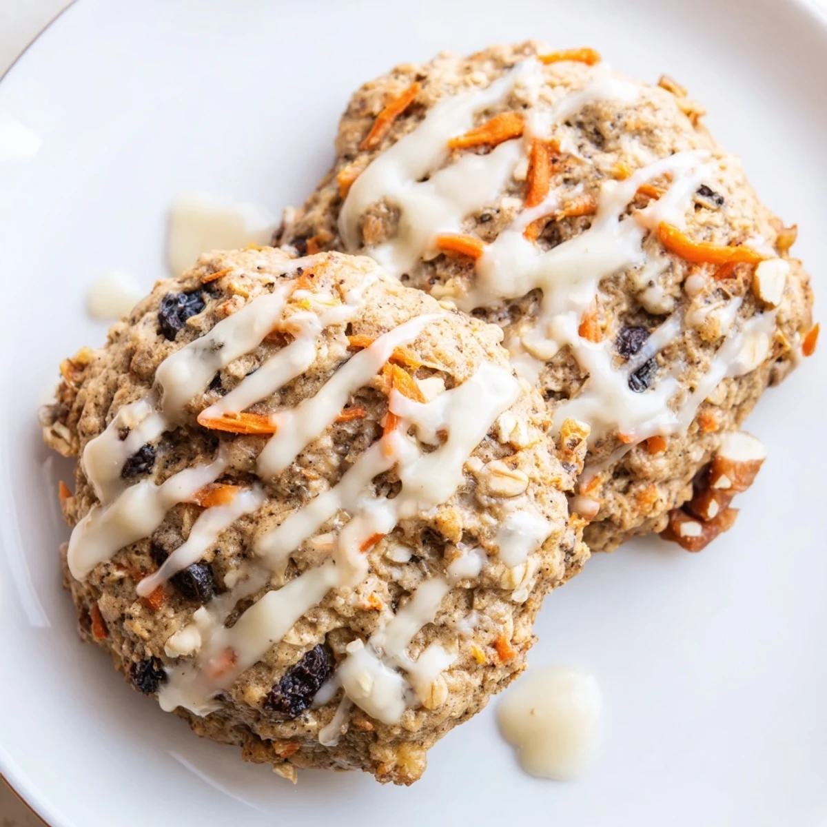 Golden brown butter carrot cake cookies with visible carrot shreds and chopped walnuts on rustic parchment paper