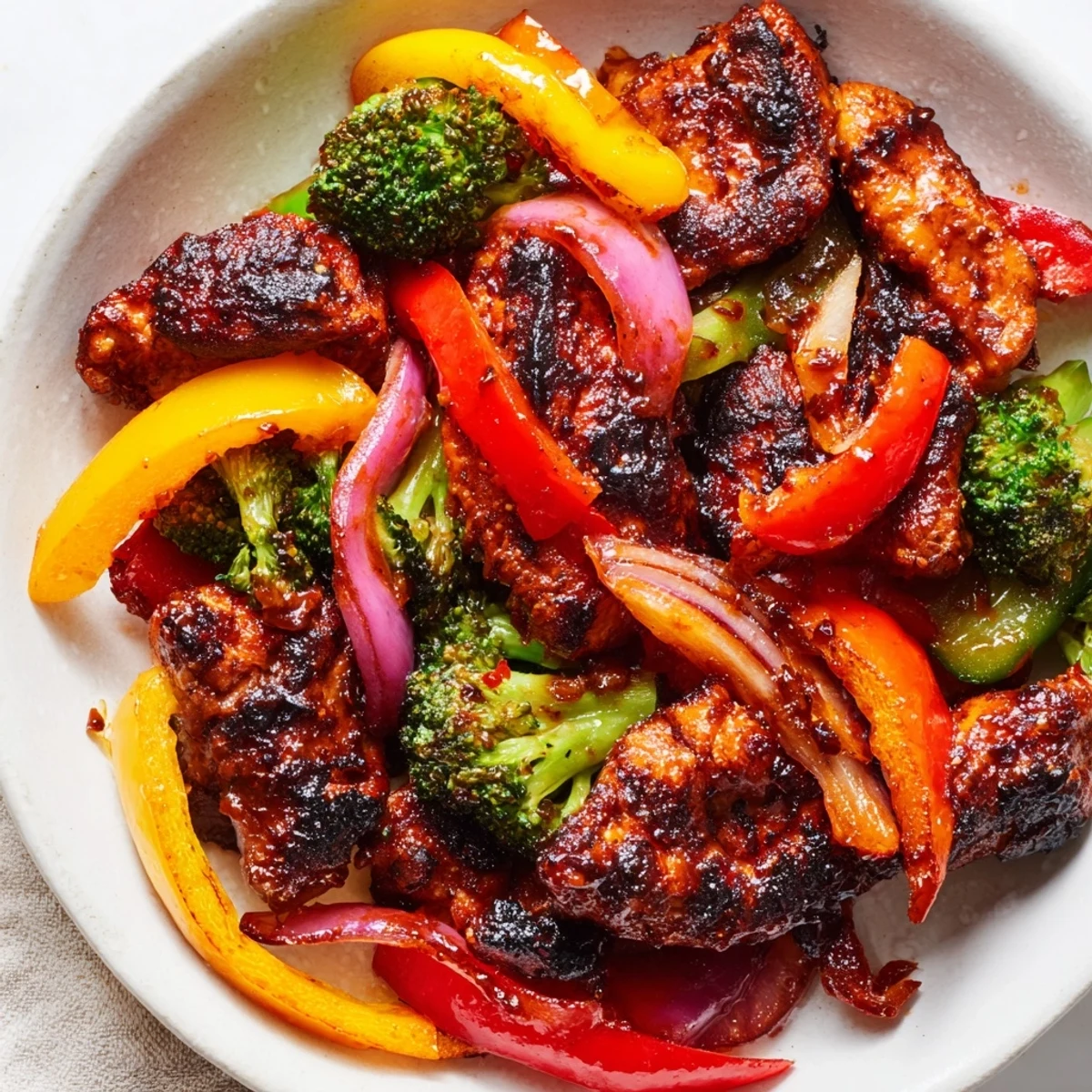 Quick flavorful weeknight meal in a skillet with tender chicken and crisp vegetables