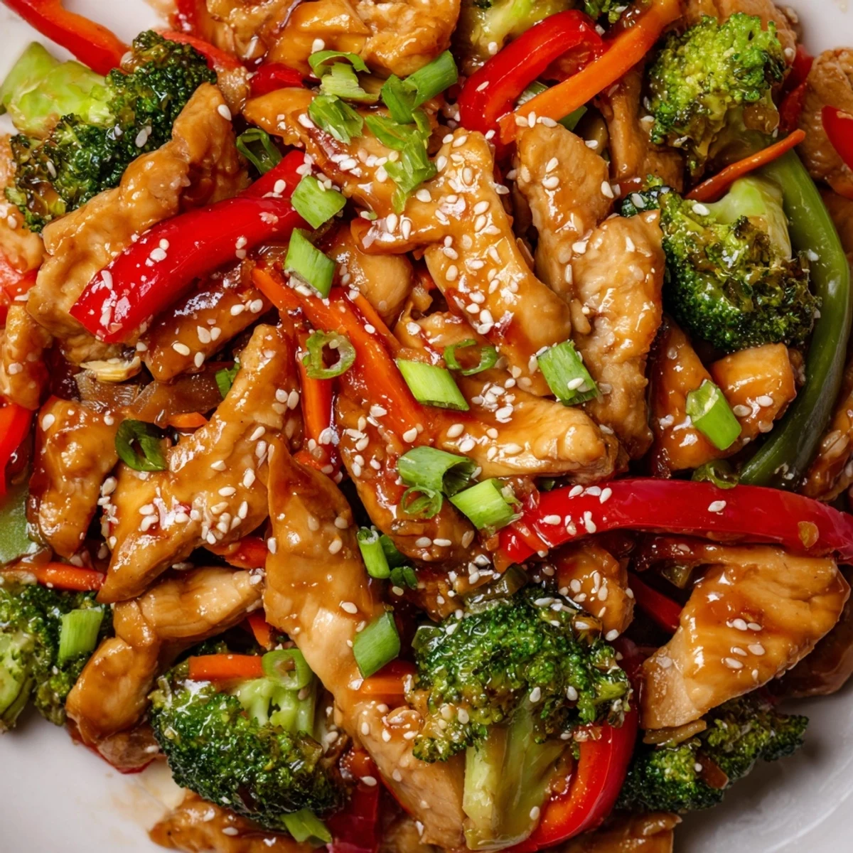 Tender chicken and vibrant veggies coated in savory Sesame Soy Chicken Stir Fry sauce