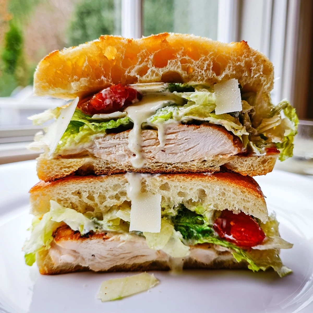Crispy romaine and shaved Parmesan top this hearty chicken Caesar sandwich on crusty grilled bread