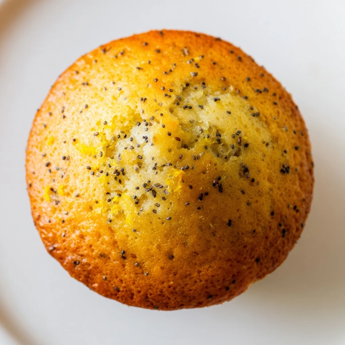 Golden lemon poppy seed muffins with domed tops cooling on a wire rack