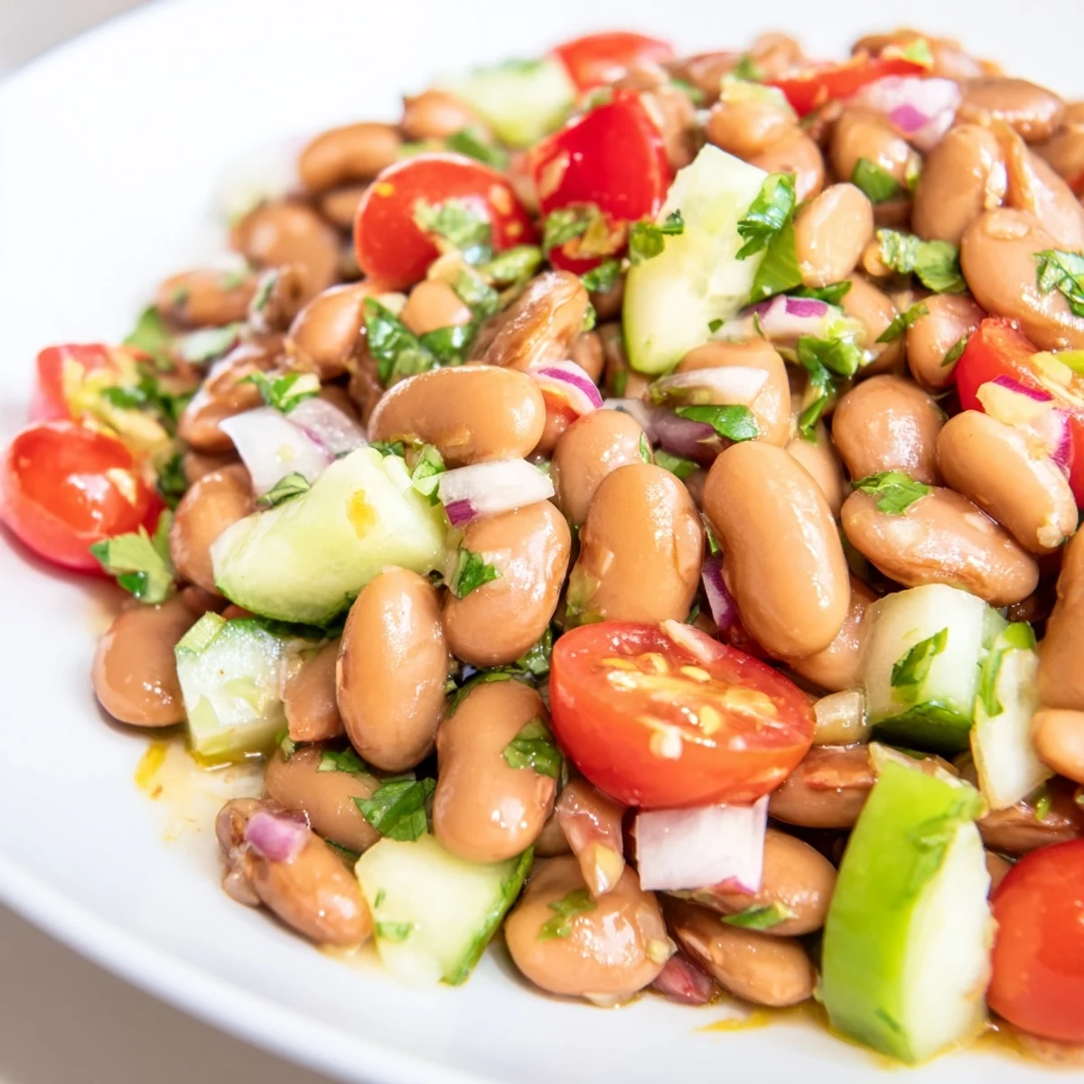 Chilled pinto bean salad served in rustic bowl perfect for summer picnics
