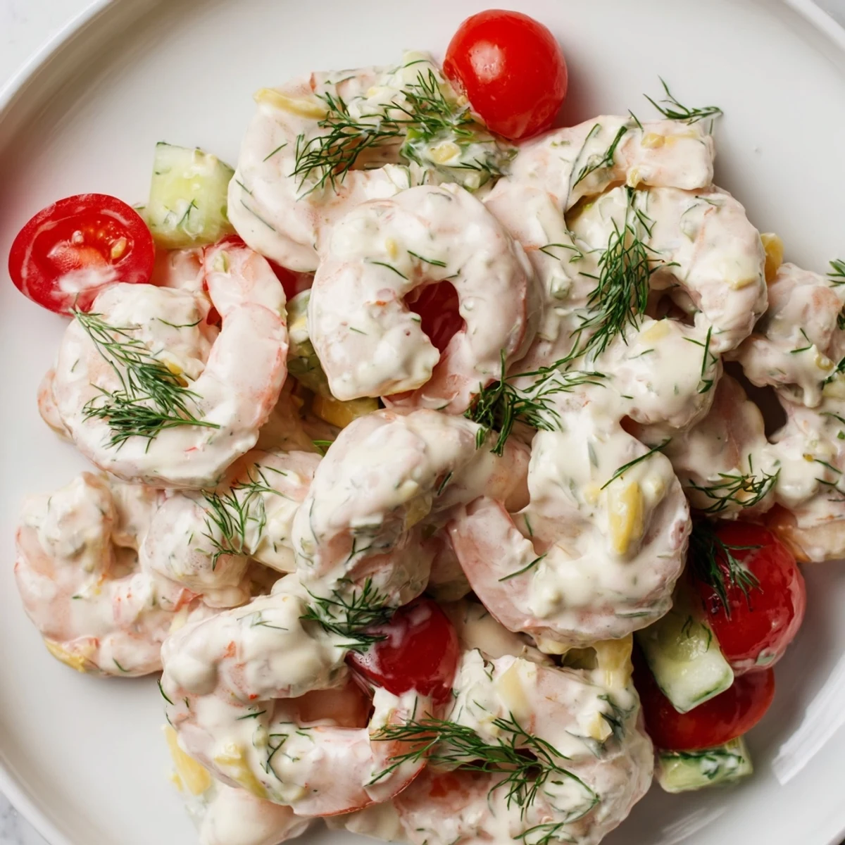 Chilled shrimp salad recipe with pink shrimp, crisp celery, and zesty lemon dressing
