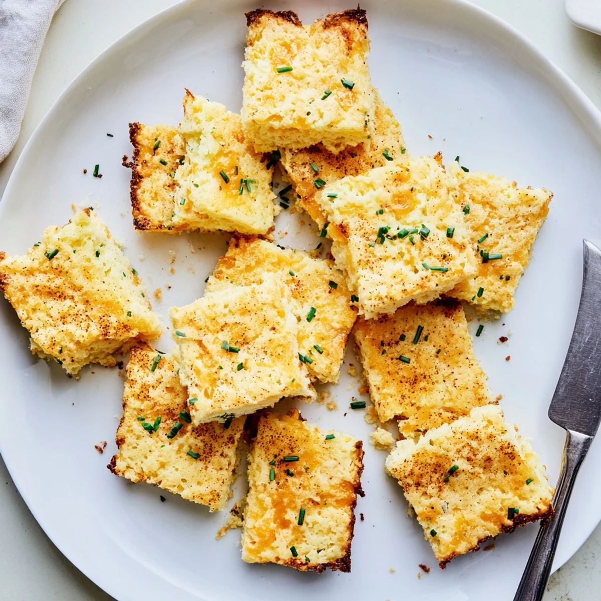 Crispy cheddar herb snacks piled on a rustic serving board with dipping sauce
