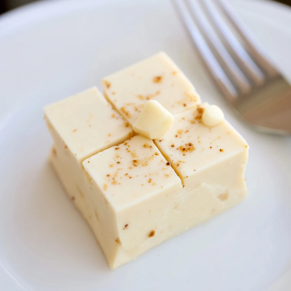 Velvety Eggnog Fudge squares arranged with chopped pecans, holiday ready presentation