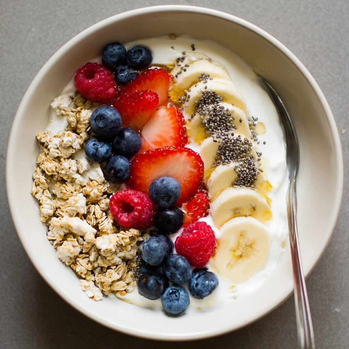 Cottage Cheese Breakfast Bowl with protein packed curds, sliced banana, crunchy granola