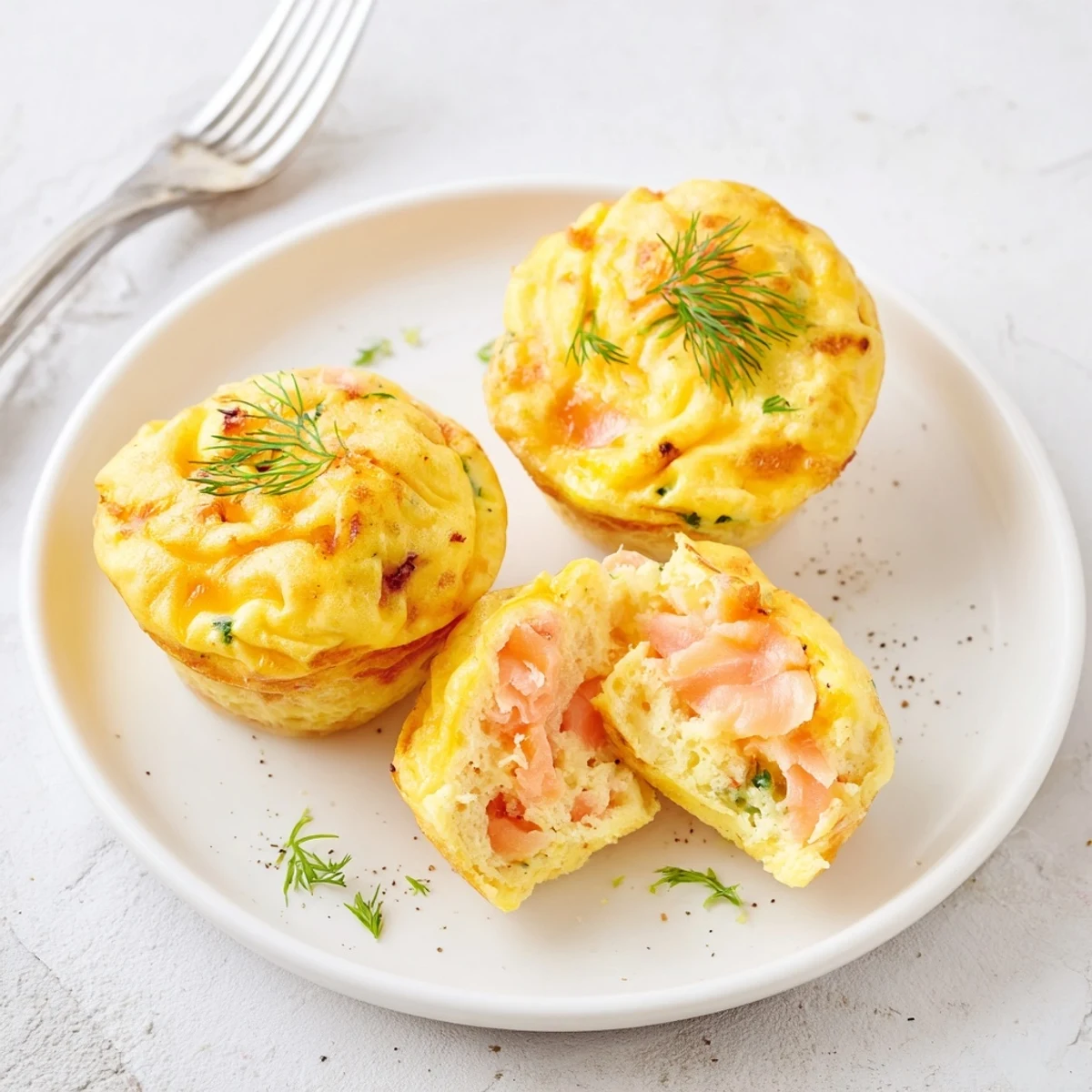 Warm from the oven, Smoked Salmon Egg Muffins with golden tops