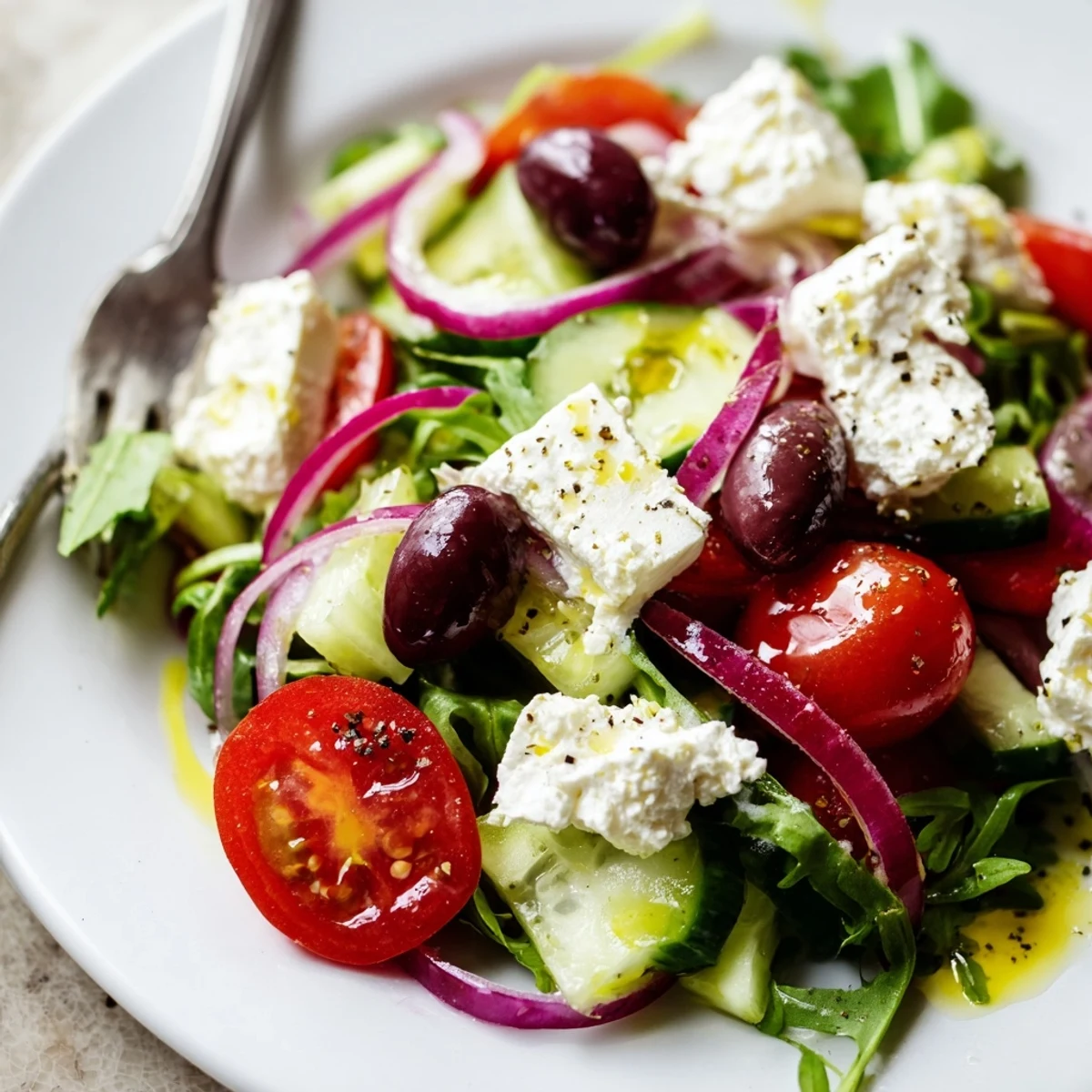 Colorful Fresh Salad Recipe featuring cherry tomatoes, crisp cucumber, lemon dressing