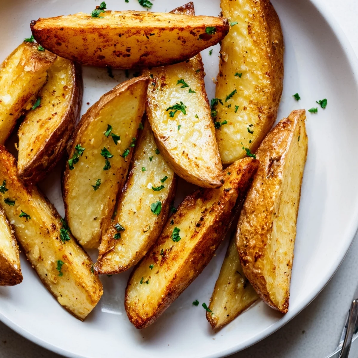 Oven-baked Potato Wedges with golden crisp edges and fluffy centers