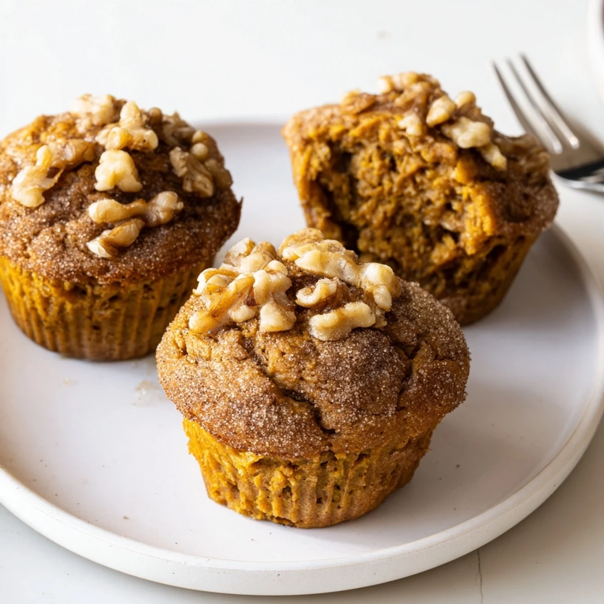 Homestyle Pumpkin Banana Muffins Recipe served for breakfast with steaming coffee.