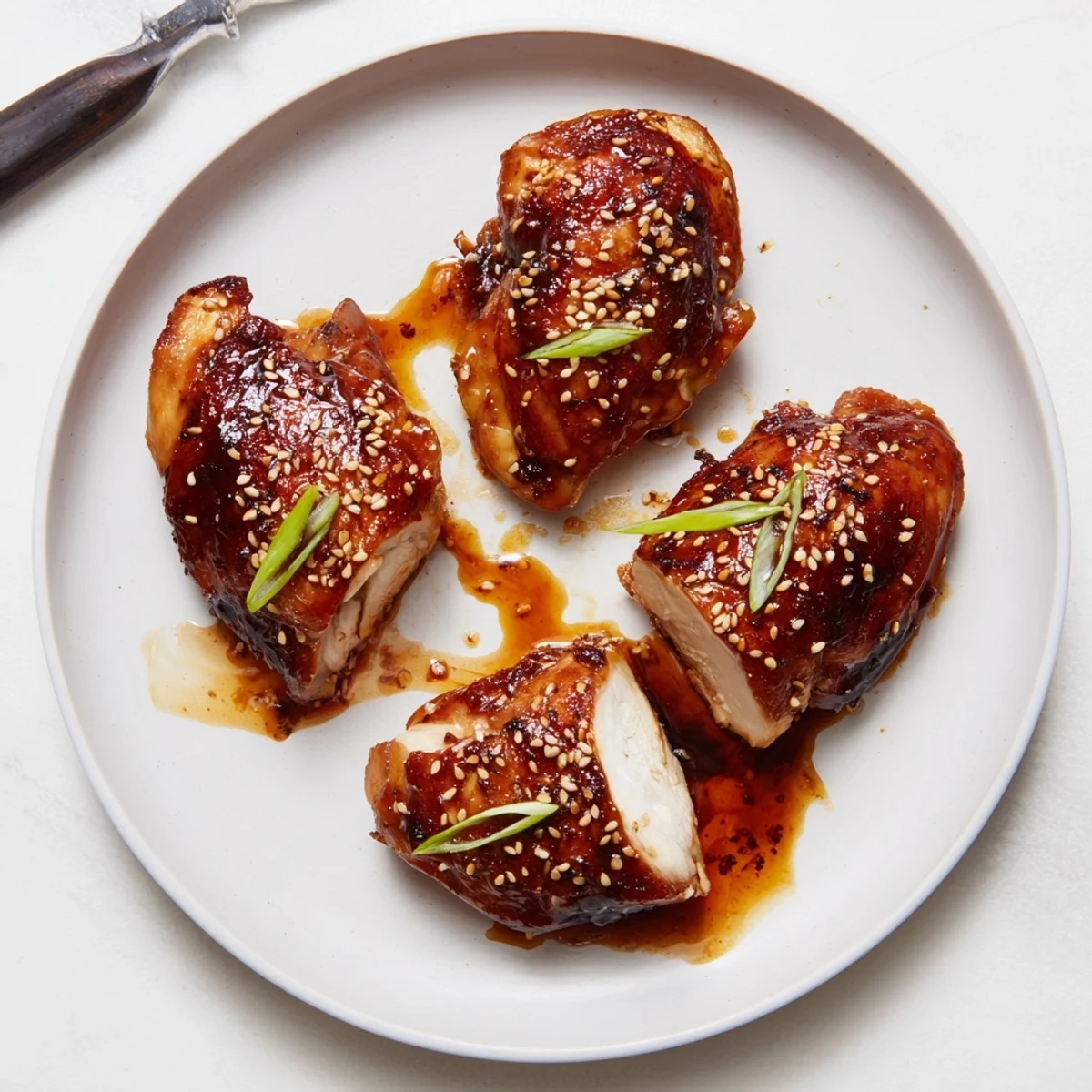 Grilled Japanese BBQ Chicken Thighs glazed with sweet, smoky sauce, sesame seeds  