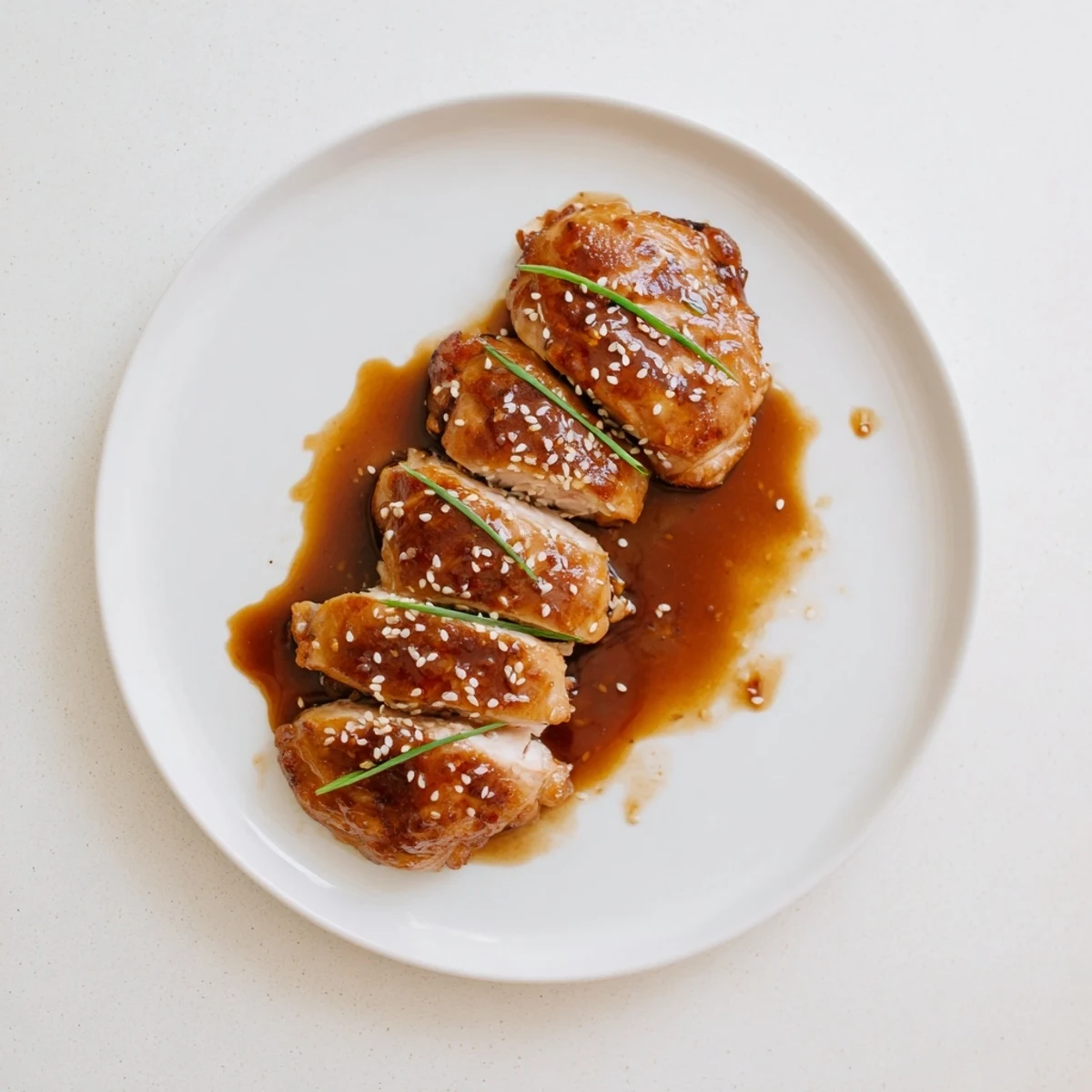 Platter of Japanese BBQ Chicken Thighs with charred edges and scallions  