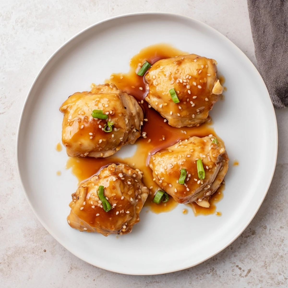 Caramelized Japanese BBQ Chicken Thighs resting on steamed rice, fragrant ginger