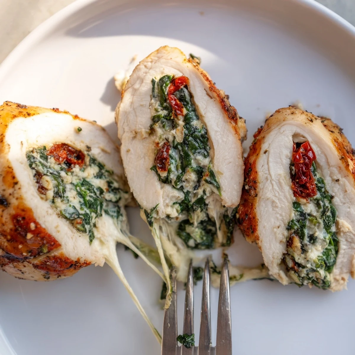Cheesy Spinach Stuffed Chicken Sun Dried Tomato Flavor sizzling golden, oozing creamy filling.