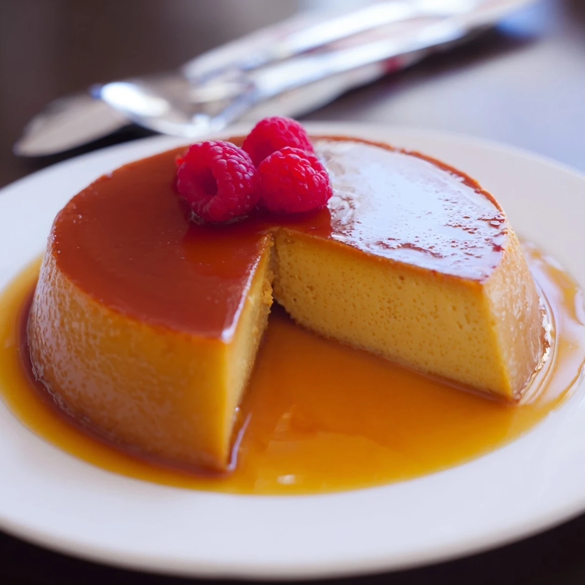 Creamy Flan Napolitano after water bath baking, ready to serve with coffee