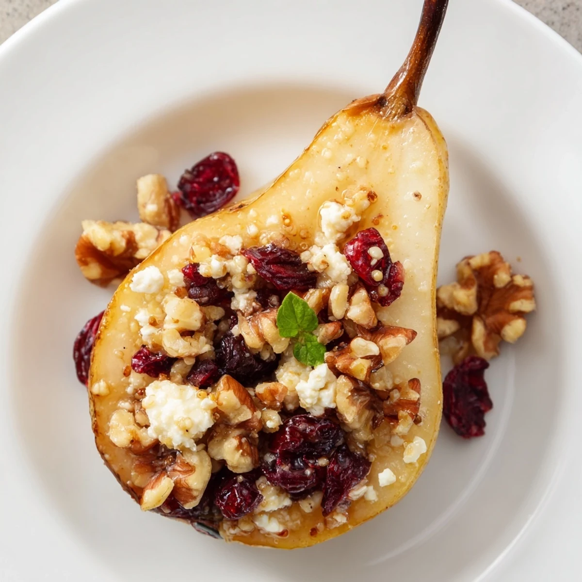 Warm Baked Pears With Feta Honey Cranberries drizzled with extra honey  