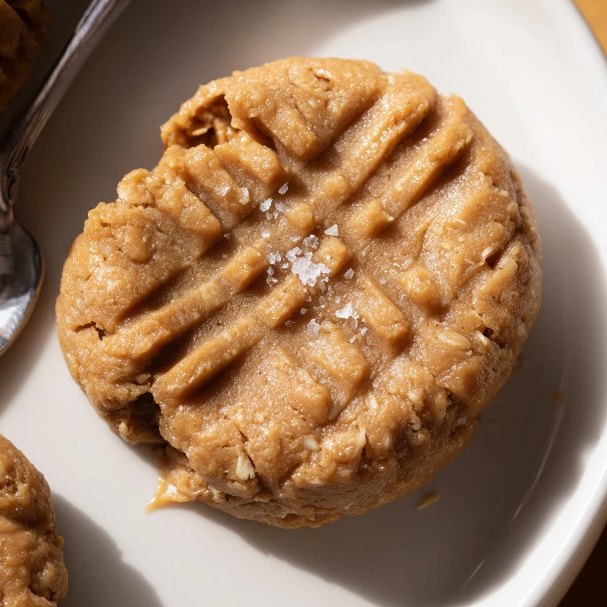 Hands dropping Peanut Butter No Bake Cookies onto baking sheet, warm sweet aroma