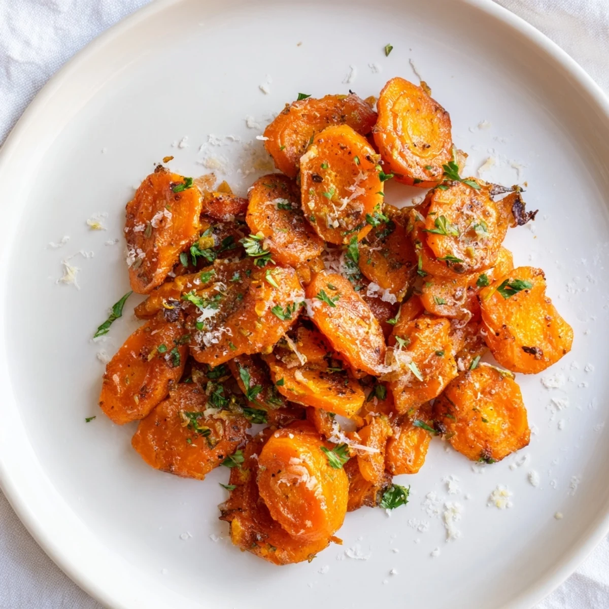 Crispy Smashed Carrots with golden edges, roasted and sprinkled with parsley  
